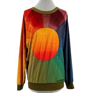 Aviator Nation Galaxy Rainbow Sunburst Velvet Crew Sweatshirt Retro 70s Size L